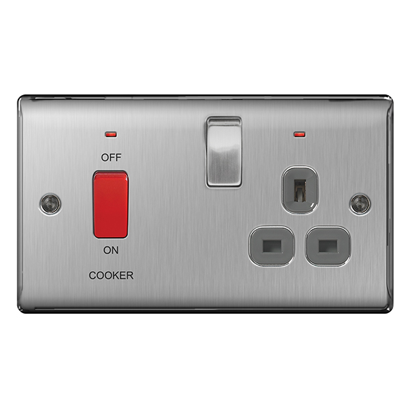 45 Amp Cooker Switch Switched Socket S/Steel  by B.G. 