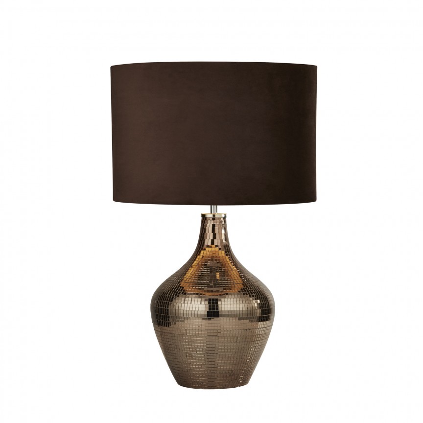 SMOKED TABLE LAMP WITH BROWN SUEDE SHADE