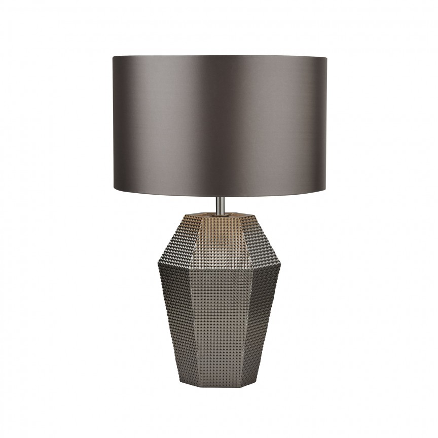 SMOKED GLASS TABLE LAMP WITH GREY DRUM SHADE